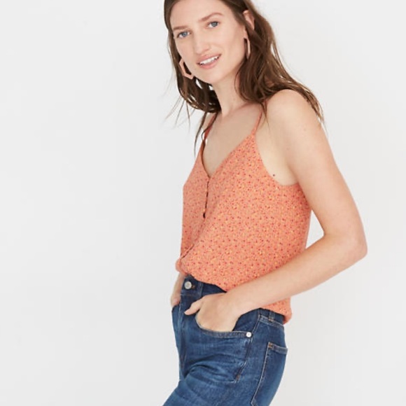 💐Madewell‎ button cami Playground Posies spaghetti strap tank size 12 NEW - Picture 1 of 8